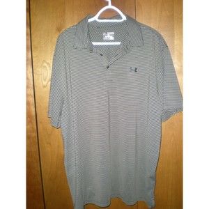 Under Armour Polo Shirt Mens XXL Brown Stripes Heatgear Loose Performance Golf